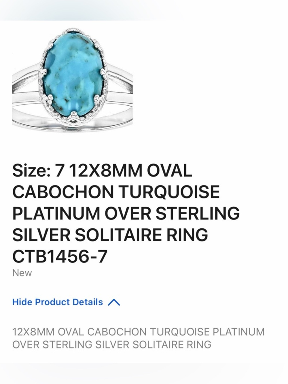 ⭐️LOW START⭐️NWT Sz 7 Turquoise Platnium over Sterling Silver ring - Picture 4 of 5